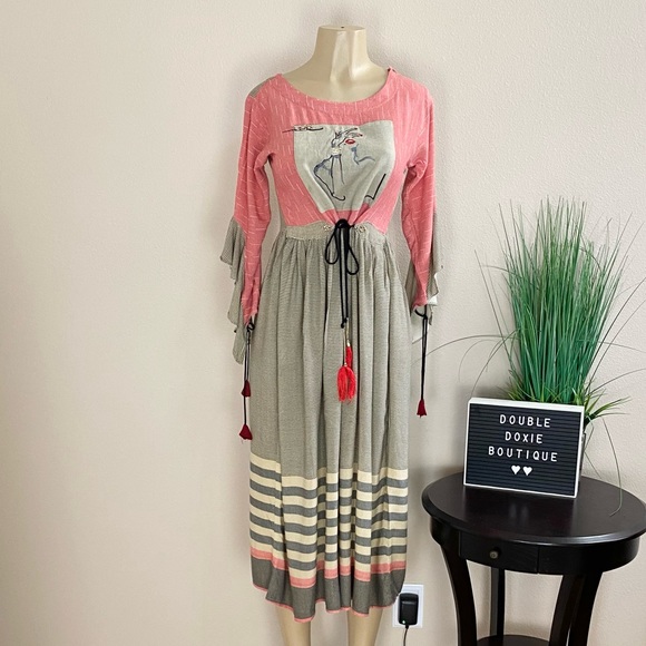 S4U | Red & Tan Embroidered Woman Peasant Dress Sz 40 (US M) - Picture 1 of 14